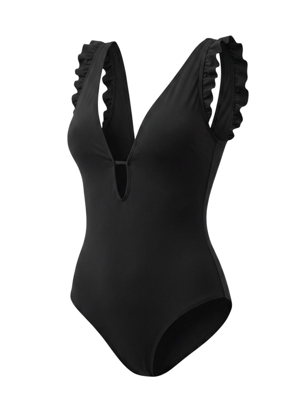 Kate Spade New York Women's XL Black Plunge Hamptons Ruffled One-Piece Swimsuit